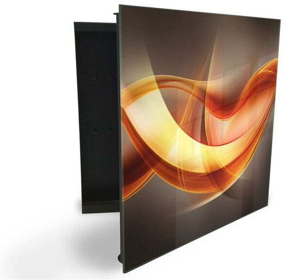 Glasdekor skrinka na kľúče - abstraktná oranžová vlna - Pravé / Čierna
