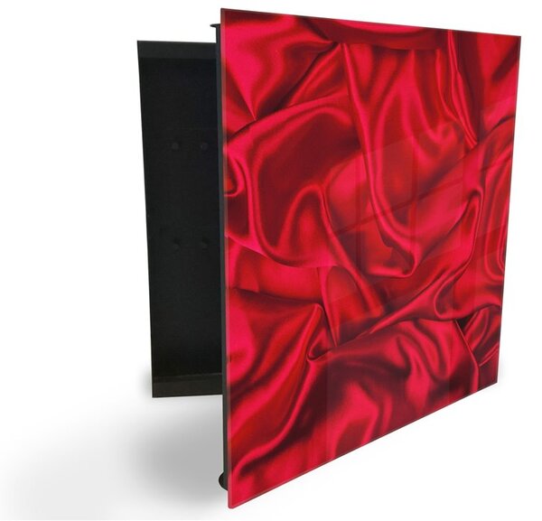 Glasdekor skrinka na kľúče - červený satén textúra - Pravé / Čierna