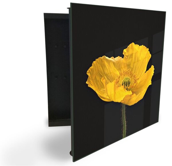 Glasdekor skrinka na kľúče - kvet žltý tulipán - Pravé / Čierna