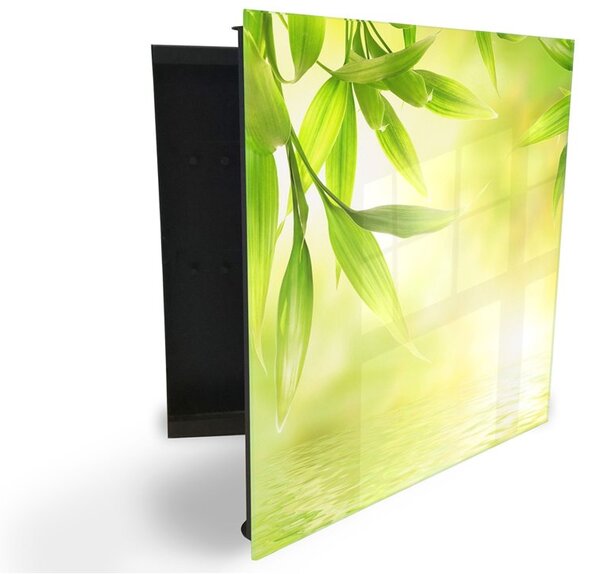 Glasdekor skrinka na kľúče - bambus nad hladinou v žiare slnka - Pravé / Čierna