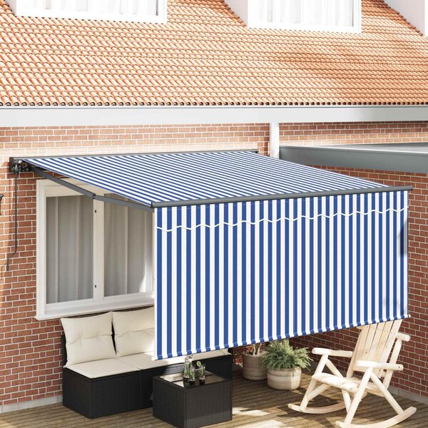 Maison Exclusive – Manuálna markíza, 3,5 x 2,5 m, modro-biela, 100% polyester