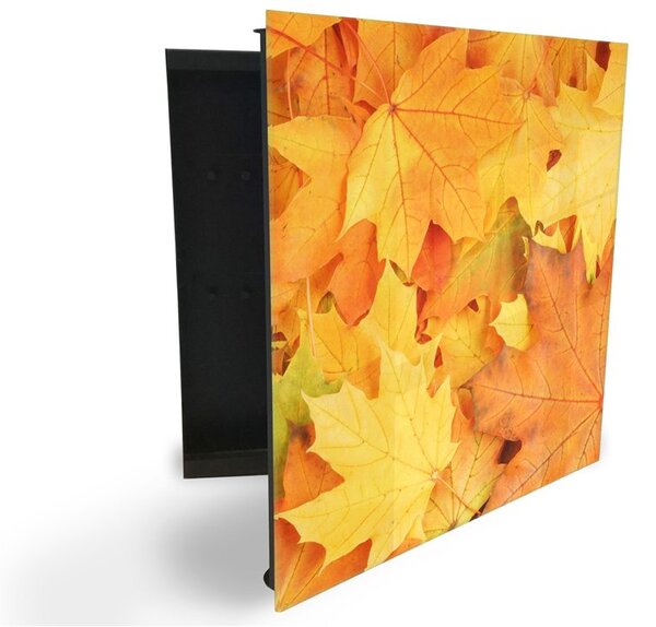 Glasdekor skrinka na kľúče - žlté jesenné lístie - Pravé / Čierna