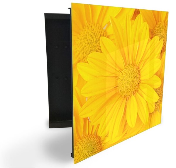 Glasdekor skrinka na kľúče - žlté kvety pozadia - Pravé / Čierna