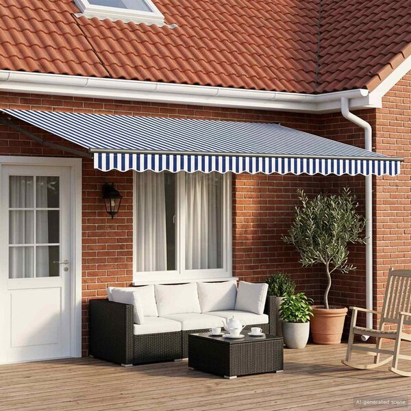 Maison Exclusive – Elektrická solárna markíza, 4,5 x 3 m, modro-biela, prúžkovaná
