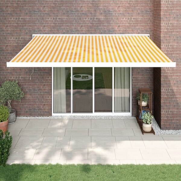 Maison Exclusive – Manuálna markíza, 4 x 3 m, žlto-biele pruhy, 100% polyester