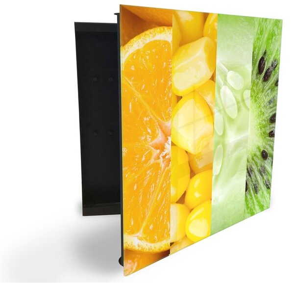 Glasdekor skrinka na kľúče - detail ovocia a zeleniny - Pravé / Biela