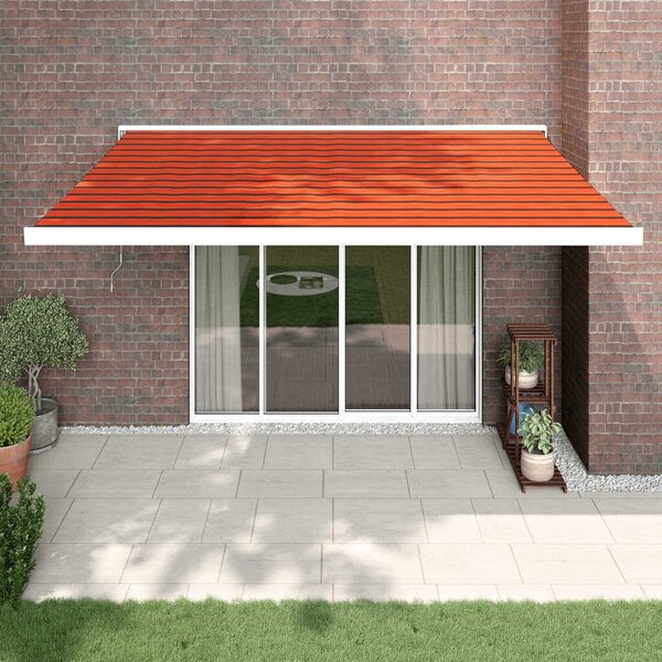 Maison Exclusive – Manuálna markíza, 4,5 x 3 m, oranžovo-hnedá, s horizontálnymi pruhmi