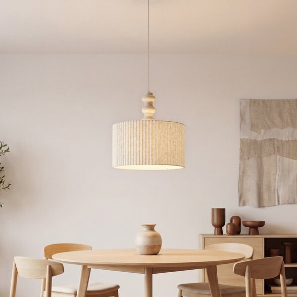 Japandi závesná lampa béžová s ľanovým tienidlom 50cm - Fedde