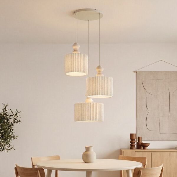 Japandi závesná lampa béžová s ľanovým tienidlom 3-svetlá - Fedde