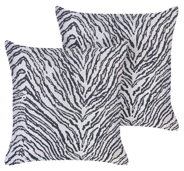 Sada 2 dekoratívnych vankúšov čierna svetlosivá 45 x 45 cm zvierací vzor vzor zebry dekorácie moderný štýl safari štýl