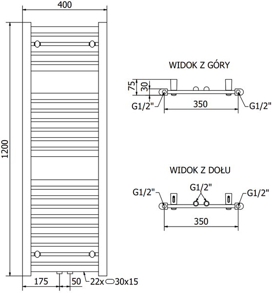 Mexen Hades, elektrické vykurovacie teleso 1200 x 400 mm, 600 W, antracitová, W104-1200-400-2600-66