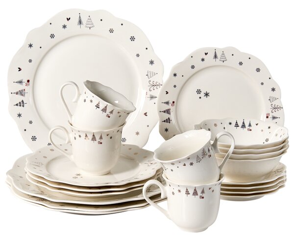 20-dielna sada jedálenského riadu biela porcelánový riad pre 4 osoby taniere a šálky zimný motív