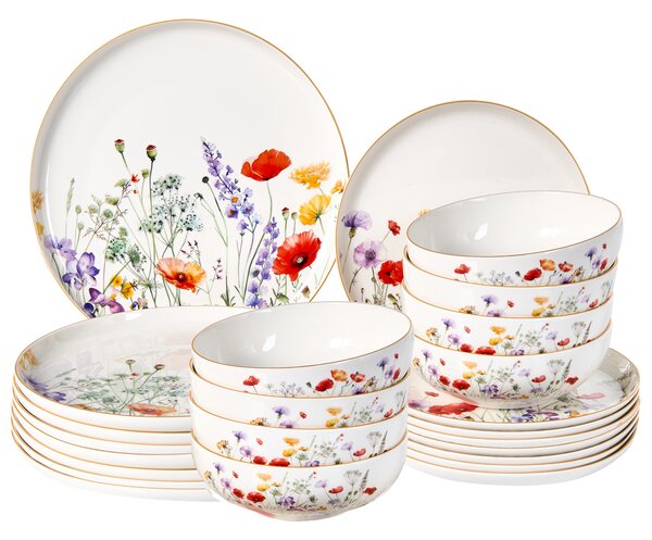24-dielna sada jedálenského riadu biela porcelánový riad pre 8 osôb taniere a misky kvetinový motív