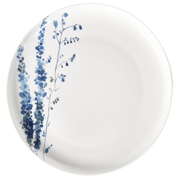 12-dielna sada jedálenského riadu biela a modrá porcelánový riad pre 4 osoby taniere a misky kvetinový motív
