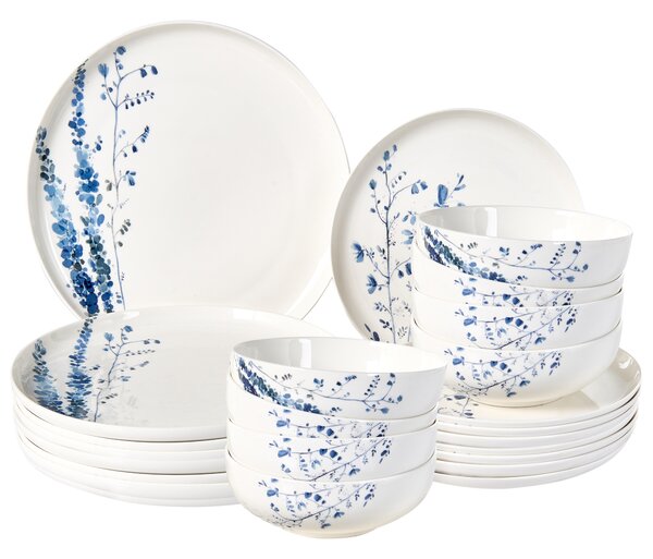 24-dielna sada jedálenského riadu biela a modrá porcelánový riad pre 8 osôb taniere a misky kvetinový motív