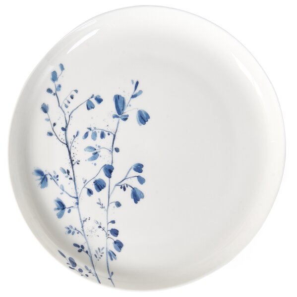 12-dielna sada jedálenského riadu biela a modrá porcelánový riad pre 4 osoby taniere a misky kvetinový motív