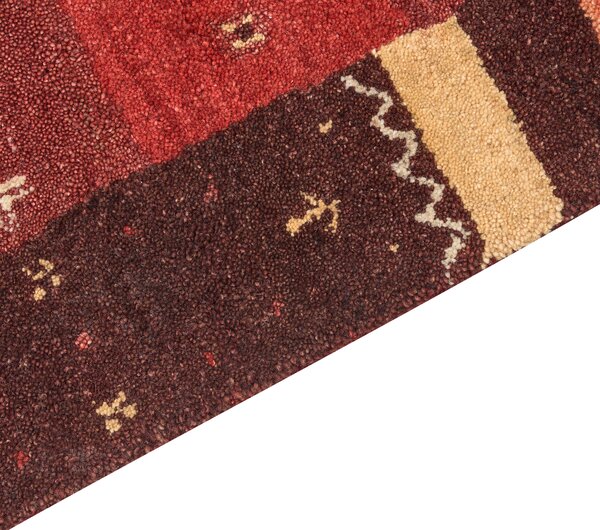 Koberec gabbeh červený vlna 80 x 150 cm geometrický vzor ručne všívaný tradičný rustikálny štýl obývačka spálňa