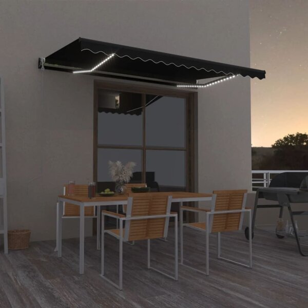 Maison Exclusive – Elektrická markíza s LED osvetlením a senzorom, rozmer 4,5 x 3,5 m, farba antracit
