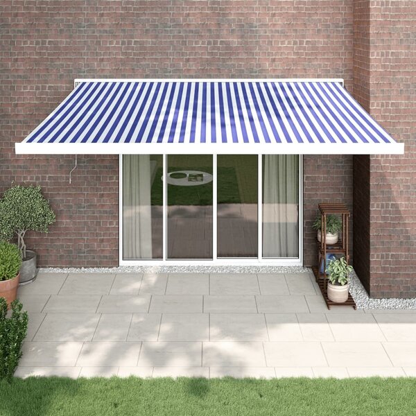 Maison Exclusive – Manuálna markíza, 4 x 3 m, modro-biela, 100% polyester