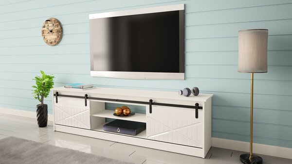 MEBLINE Komoda RTV RANER biela / biely lesk