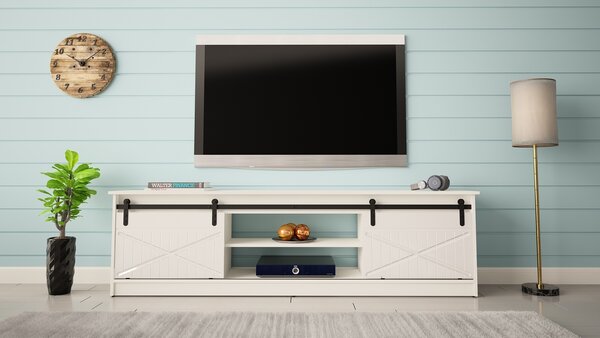 MEBLINE Komoda RTV RANER biela / biely lesk