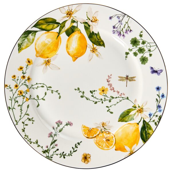20-dielna sada jedálenského riadu biela a zelená porcelánový riad pre 4 osoby taniere a šálky citrónový vzor