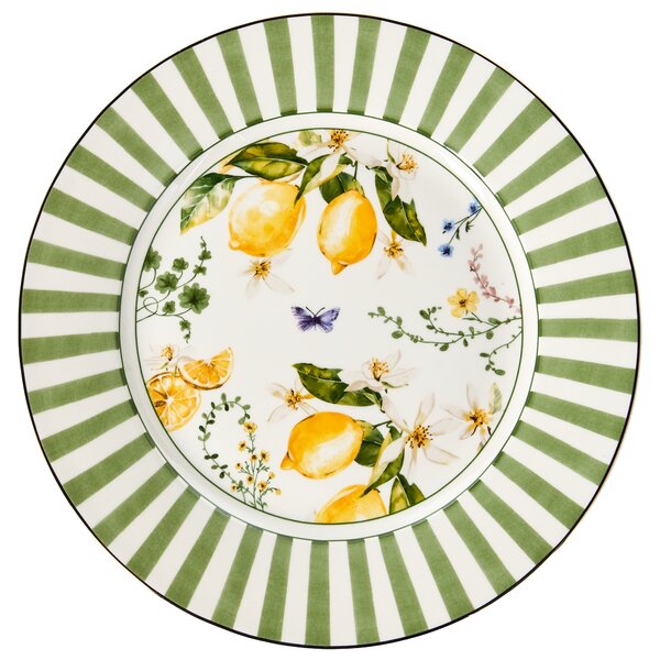 20-dielna sada jedálenského riadu biela a zelená porcelánový riad pre 4 osoby taniere a šálky citrónový vzor