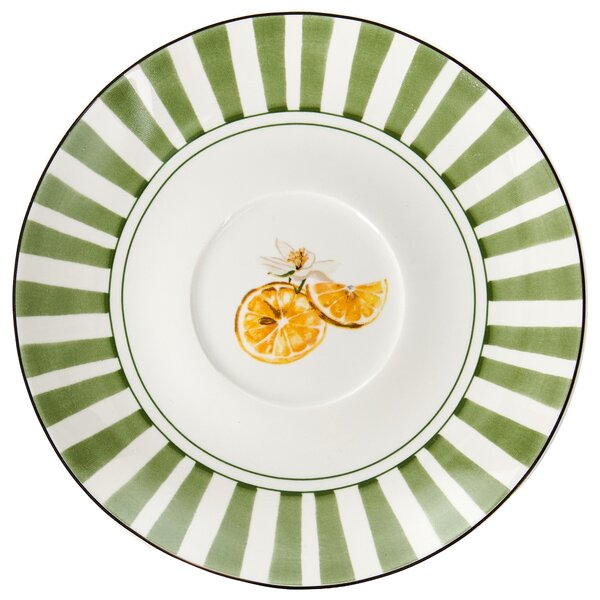 20-dielna sada jedálenského riadu biela a zelená porcelánový riad pre 4 osoby taniere a šálky citrónový vzor