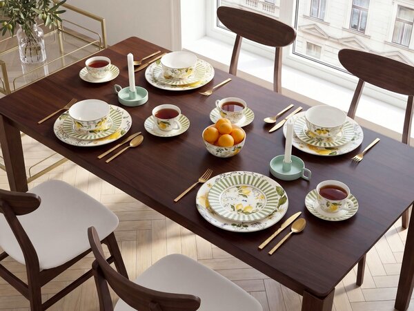 20-dielna sada jedálenského riadu biela a zelená porcelánový riad pre 4 osoby taniere a šálky citrónový vzor