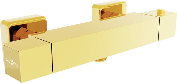 Mexen Cube, termostatická sprchová batéria so spodným 1/2" pripojením sprchy, zlatá lesklá, 77200-50