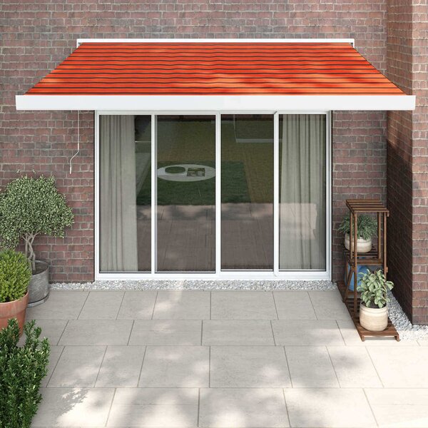 Maison Exclusive – Manuálna markíza, 3,5 x 2,5 m, oranžovo-hnedá, s horizontálnymi pruhmi
