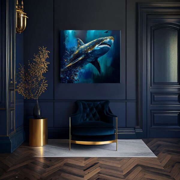 Dekoratívna maľba na plátne - PREMIUM ART - Shark Force in Dark Water - 60x50 cm