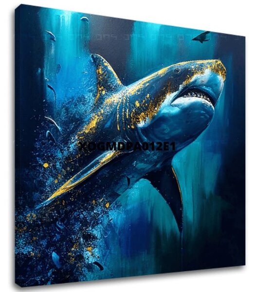 Dekoratívna maľba na plátne - PREMIUM ART - Shark Force in Dark Water - 60x50 cm