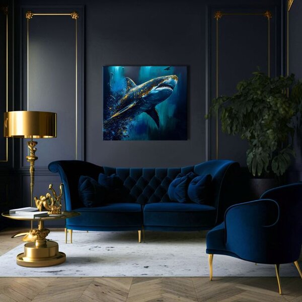 Dekoratívna maľba na plátne - PREMIUM ART - Shark Force in Dark Water - 60x50 cm