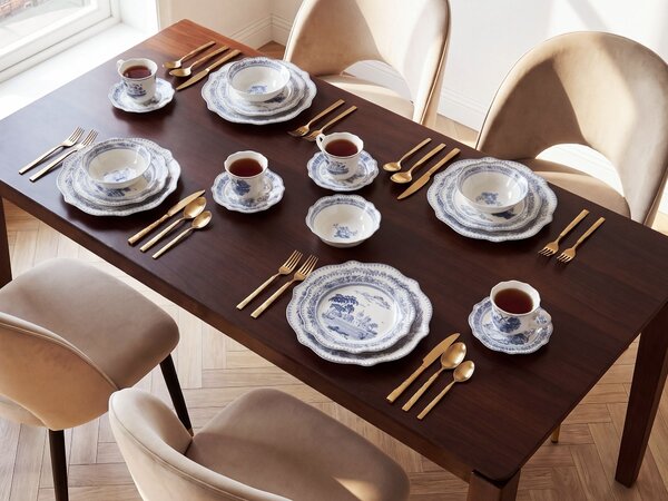 20-dielna sada jedálenského riadu biela a modrá porcelánový riad pre 4 osoby taniere a šálky vintage vzor