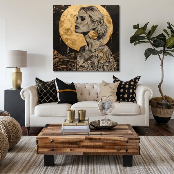 Elegantný obraz ženy Zlatá aura - 60x60 cm