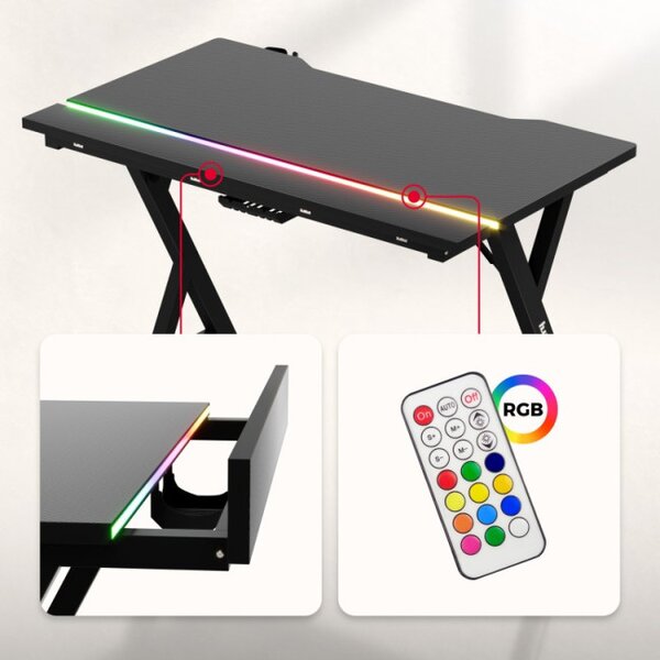 Herný stôl HERO 2.4 RGB s LED osvetlením čierny