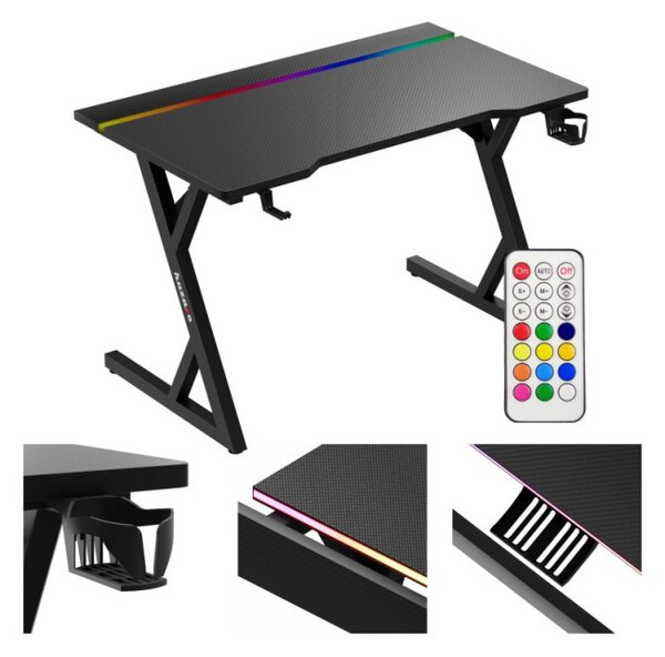 Herný stôl HERO 2.4 RGB s LED osvetlením čierny