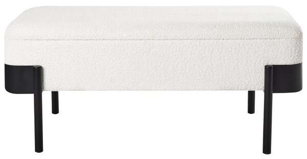 Úložná lavička do spálne krémová biela polyester látkové čalúnenie čierne nohy vidiecky štýl nábytok do obývacej izby