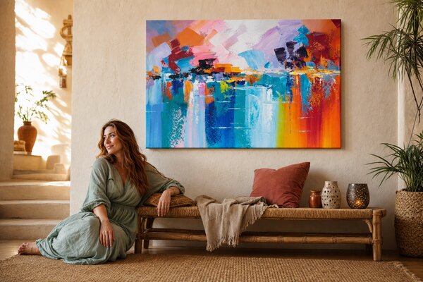 Maľovaný obraz na stenu ABSTRAKT 90x60 cm - 90×60 cm / Klasický 2 cm