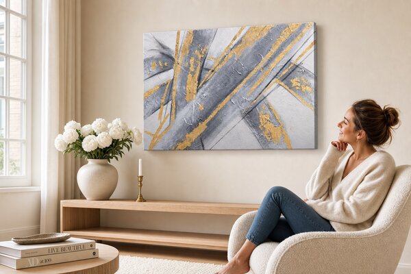 Maľovaný obraz na stenu ABSTRAKT 90x60 cm - 90×60 cm / Klasický 2 cm