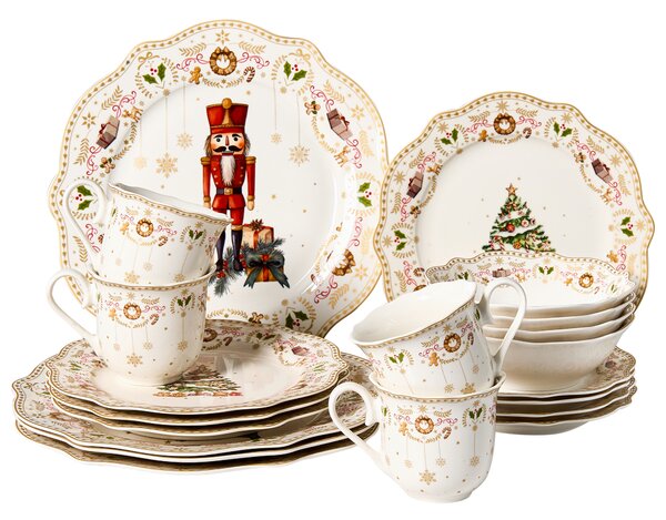 20-dielna sada jedálenského riadu biela porcelánový riad pre 4 osoby taniere a šálky vianočný motív