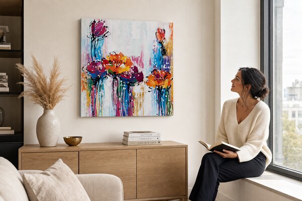 Maľovaný obraz na stenu ABSTRAKT 60x60 cm - 60×60 cm / Premium 4 cm
