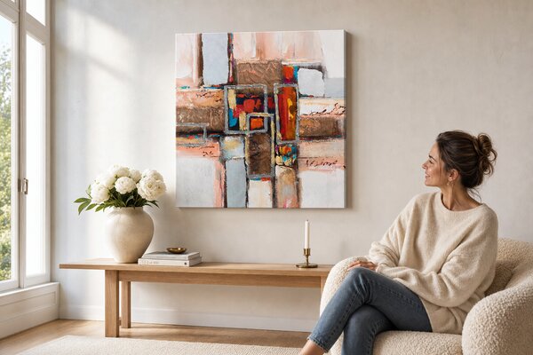 Maľovaný obraz na stenu ABSTRAKT 70x70 cm - 70×70 cm / Klasický 2 cm