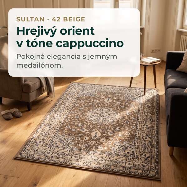 Angel Carpet, Kusový koberec Sultan 42 Beige, 80x150, béžová, kancelária