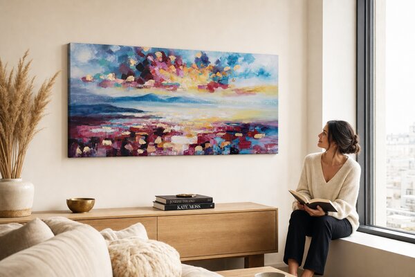 Maľovaný obraz na stenu ABSTRAKT 140x70 cm - 140×70 cm / Klasický 2 cm