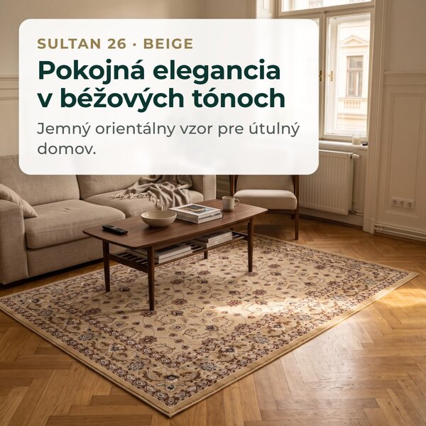 Angel Carpet, Kusový koberec Sultan 26 Beige, 80x150, béžová, kancelária