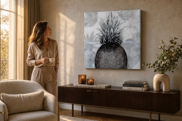 Maľovaný obraz na stenu ANANÁS 60x60 cm - 60×60 cm / Klasický 2 cm
