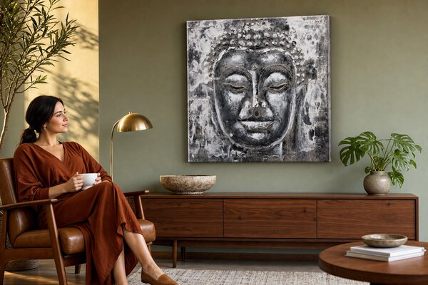 Maľovaný obraz na stenu BUDHA 60x60 cm - 60×60 cm / Klasický 2 cm