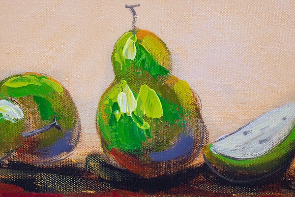 Maľovaný obraz na stenu HRUŠKY 120x50 cm - 120×50 cm / Premium 4 cm